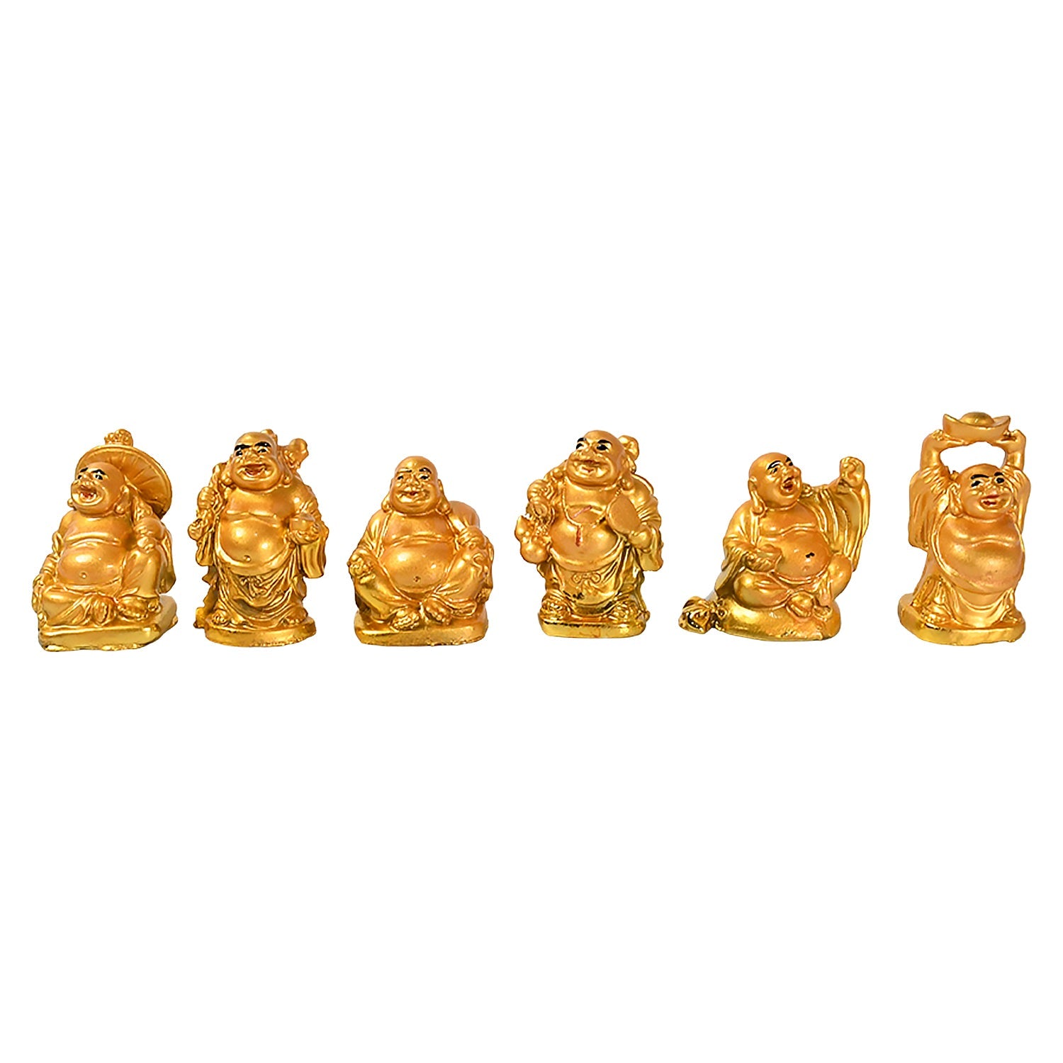 17924 Golden Laughing Buddha Set Of Six Pieces Statue For Happiness, Wealth & Good luck Decor For Wealth and Success (6 Pcs Set) 17924 Golden Laughing Buddha Set Of Six Pieces Statue For Happiness, Wealth & Good luck Decor For Wealth and Success (6 Pcs Set)